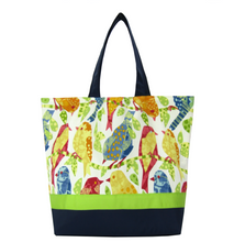 Load image into Gallery viewer, Birds with Navy Waterproof Nylon Ready-To-Ship Essential Tote Bag by Tutenago - The perfect women&#39;s oversized tote bag for work, beach, shopping or an everyday bag.
