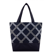 Load image into Gallery viewer, Black Dot Weave with Black and Grey Waterproof Nylon Ready-To Ship Essential Tote Bag by Tutenago - The perfect women's oversized tote bag for work, beach, shopping or an everyday bag.