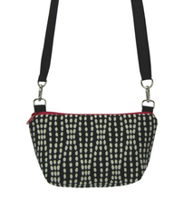 Load image into Gallery viewer, Black Wavy Dot with Waterproof Black Nylon and Pink Zipper Ready-to-Ship Traveler Waist Bag and Small Crossbody Purse by Tutenago