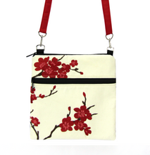 Load image into Gallery viewer, Cherry Blossom with Waterproof Black and Red Nylon Ready-To-Ship Mini Square Crossbody Bag by Tutenago
