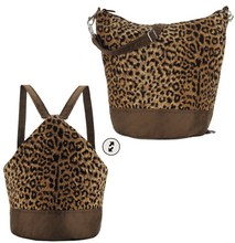Load image into Gallery viewer, Cheetah Convertible Backpack Purse made with waterproof nylon - easily transforms into a crossbody messenger bag and sling bag
