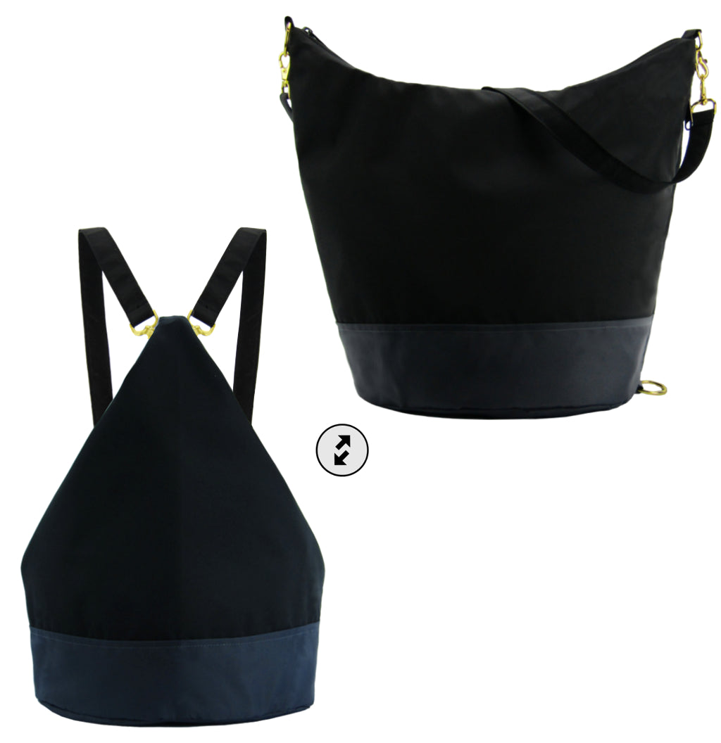 Black Nylon Dark Grey Nylon Convertible Backpack Purse for Women Tutenago