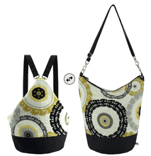 Load image into Gallery viewer, Gear Farbic with Black Nylon Women's Convertible Hobo bag by Tutenago