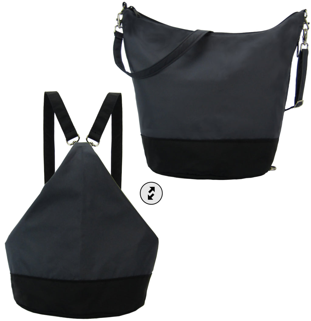 Dark Grey Nylon Black Nylon Convertible Backpack Purse for
