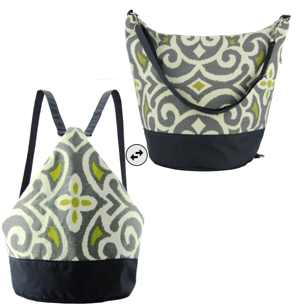 Granite Damask Dark Grey Nylon Convertible Backpack Purse Tutenago