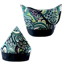 Load image into Gallery viewer, Teal Swirled Paisley with Navy Nylon Women's Convertible Hobo bag by Tutenago