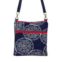 Load image into Gallery viewer, Navy Danda with Navy Nylon and Red Zipper Mini Square Crossbody Bag by Tutenago
