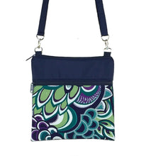 Load image into Gallery viewer, Teal Swirled Paisley with Navy Nylon Mini Square Crossbody Bag by Tutenago