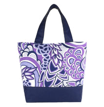 Load image into Gallery viewer, Purple Swirled Paisley with Navy Nylon Essential Tote Bag by Tutenago - The perfect women's oversized tote bag for work, beach, shopping or an everyday bag.