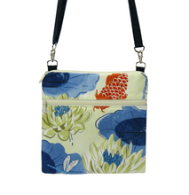 Load image into Gallery viewer, Koi Fabric with Navy Waterproof Nylon Ready-To-Ship Mini Square Crossbody Bag by Tutenago