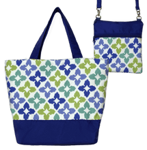 Load image into Gallery viewer, Novia in Blue & Green with Blue Nylon Essential Tote Bag Set by Tutenago - The perfect women's oversized tote bag for work, beach, shopping or an everyday bag.