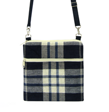 Load image into Gallery viewer, Navy Plaid with Navy Nylon with Cream Zipper Mini Square Crossbody Bag by Tutenago