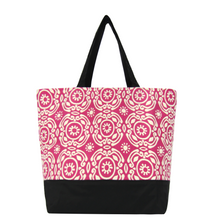 Load image into Gallery viewer, Pink Soleil with Black Waterproof Nylon Ready-To-Ship Essential Tote Bag by Tutenago - The perfect women's oversized tote bag for work, beach, shopping or an everyday bag.