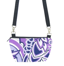 Load image into Gallery viewer, Tutenago Traveler Bum Bag and Small Crossbody Purse in Purple Swirled Paisley with Navy Nylon