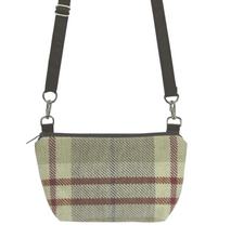 Load image into Gallery viewer, Tan Plaid with Waterproof Dark Brown Nylon Ready-To-Ship Traveler Waist Bag and Small Crossbody Purse by Tutenago