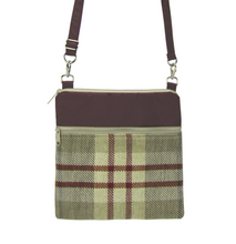Load image into Gallery viewer, Tan Plaid with Burgundy Nylon Mini Square Crossbody Bag by Tutenago