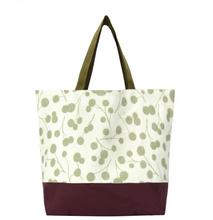 Load image into Gallery viewer, Puffs with Waterproof Burgundy & Sand Nylon Ready-To-Ship Essential Tote Bag by Tutenago - The perfect women's oversized tote bag for work, beach, shopping or an everyday bag.