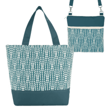 Load image into Gallery viewer, Teal Wavy Dots with Teal Nylon Essential Tote Bag Set by Tutenago