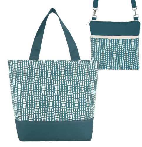 Teal Wavy Dots with Teal Nylon Essential Tote Bag Set by Tutenago