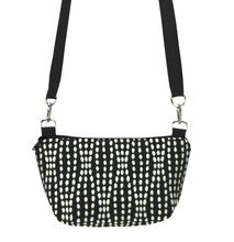 Load image into Gallery viewer, Black Wavy Dots with Black Nylon Traveler Bum Bag and Small Crossbody Purse by Tutenago