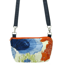 Load image into Gallery viewer, Koi Fabric with Navy Nylon Traveler Bum Bag and Small Crossbody Purse by Tutenago