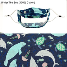 Load image into Gallery viewer, No Fog Window Mask - Dolphins, Manatees, Sea Horses, Turtles - Kids Cotton Fabric Theme
