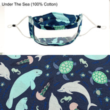 Load image into Gallery viewer, No Fog Window Mask - Dolphins, Manatees, Sea Horses, Turtles - Kids Cotton Fabric Theme