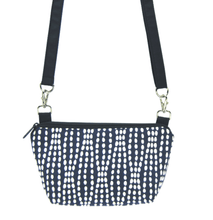 Load image into Gallery viewer, Navy Wavy Dots with Navy Nylon Traveler Bum Bag and Small Crossbody Purse by Tutenago