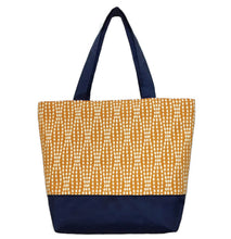 Load image into Gallery viewer, Wavy Dots in Orange with Waterproof Navy nylon Essential Tote Bag for Women