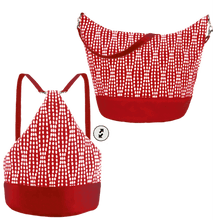 Load image into Gallery viewer, Red Wavy Dots with Red Nylon Women's Convertible Hobo bag by Tutenago