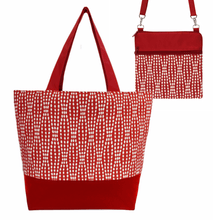 Load image into Gallery viewer, Wavy Dots in Red Essential Tote Bag Set by Tutenago - The perfect women's oversized tote bag for work, beach, shopping or an everyday bag.