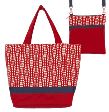 Load image into Gallery viewer, Wavy Dots in Red Essential Tote Bag Set with Navy Ribbon by Tutenago
