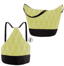 Load image into Gallery viewer, Yellow Wavy Dots with Black Nylon Women's Convertible Hobo bag by Tutenago