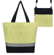 Load image into Gallery viewer, Yellow Wavy Dots Essential Tote Bag Set accented with Black Nylon by Tutenago