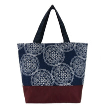 Load image into Gallery viewer, Tutenago Navy Dands Essential Tote Bag with Burgundy Waterproof Nylon