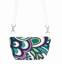 Load image into Gallery viewer, Teal Swirled Paisley with White Nylon Traveler Bum Bag and Small Crossbody Purse by Tutenago