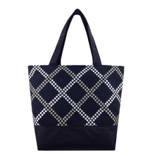 Load image into Gallery viewer, Black Dot Weave with Black and Grey Waterproof Nylon Ready-To Ship Essential Tote Bag by Tutenago - The perfect women&#39;s oversized tote bag for work, beach, shopping or an everyday bag.
