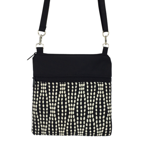 Black Wavy Dots with Black Nylon Mini Square Crossbody Bag by Tutenago