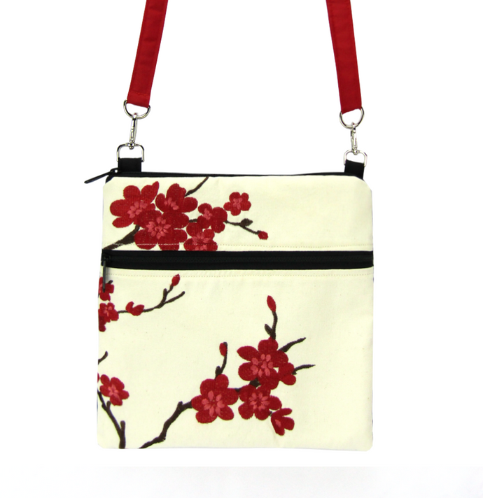 Cherry Blossom with Waterproof Black and Red Nylon Ready-To-Ship Mini Square Crossbody Bag by Tutenago