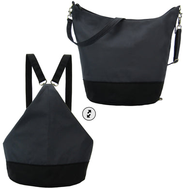 Dark Grey and Black Black Nylon Women's Convertible Hobo bag by Tutenago
