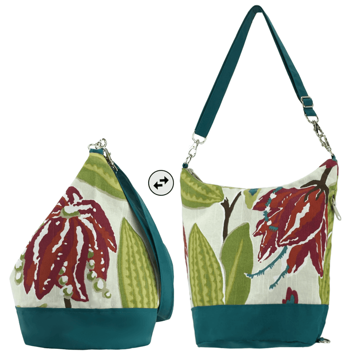 Tropical with Dark Teal Waterproof Nylon Ready-To-Ship Women's Convertible Hobo bag by Tutenago