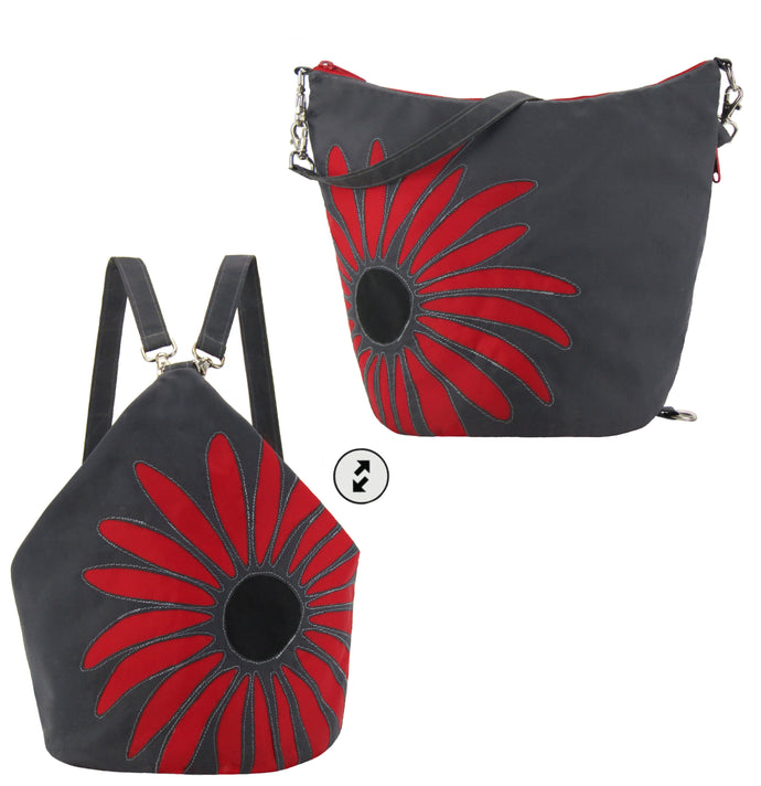 Graphic Daisy Convertible Backpack Purse Bucket Bag Aplique Waterproof Nylon