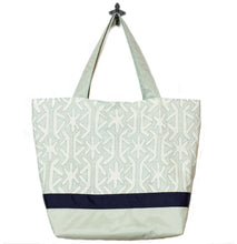 Load image into Gallery viewer, Sage Star with Light Green Nylon and Navy Ribbon Essential Tote Bag by Tutenago - The perfect women&#39;s oversized tote bag for work, beach, shopping or an everyday bag.

