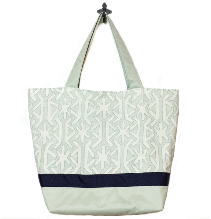 Sage Star with Light Green Nylon and Navy Ribbon Essential Tote Bag by Tutenago - The perfect women's oversized tote bag for work, beach, shopping or an everyday bag.