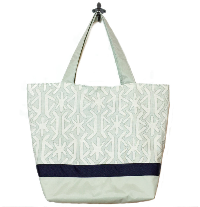 Sage Star with Light Green Nylon and Navy Ribbon Essential Tote Bag by Tutenago - The perfect women's oversized tote bag for work, beach, shopping or an everyday bag.