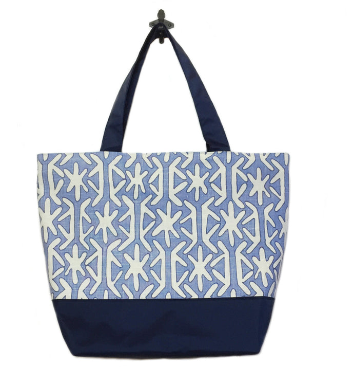 Navy Stars with Navy Nylon Essential Tote Bag by Tutenago - The perfect women's oversized tote bag for work, beach, shopping or an everyday bag.