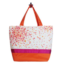 Load image into Gallery viewer, Pink Jelly Bean with Orange Nylon and Dark Pink Ribbon Essential Tote Bag in Blue and Green by Tutenago - The perfect women&#39;s oversized tote bag for work, beach, shopping or an everyday bag.
