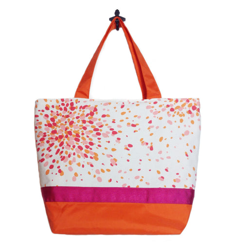 Pink Jelly Bean with Orange Nylon and Dark Pink Ribbon Essential Tote Bag in Blue and Green by Tutenago - The perfect women's oversized tote bag for work, beach, shopping or an everyday bag.