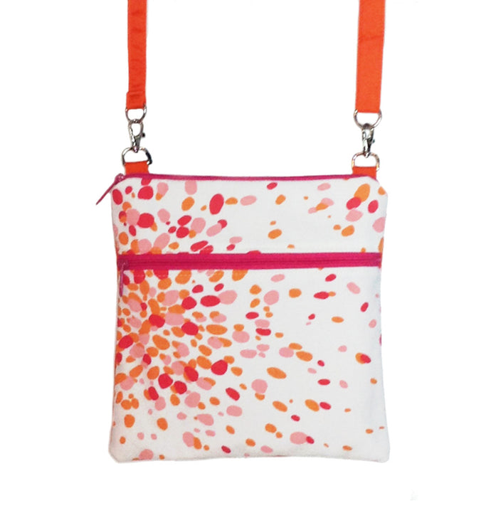 Pink Jelly Bean with Orange Nylon and Pink Zipper Mini Square Crossbody Bag by Tutenago