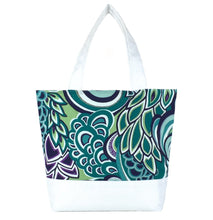 Load image into Gallery viewer, Teal Swirled Paisley with White Nylon Essential Tote Bag by Tutenago - The perfect women&#39;s oversized tote bag for work, beach, shopping or an everyday bag.
